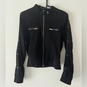 Baby Phat Black Zip Up Jacket with Silver Zipper Accents Y2K